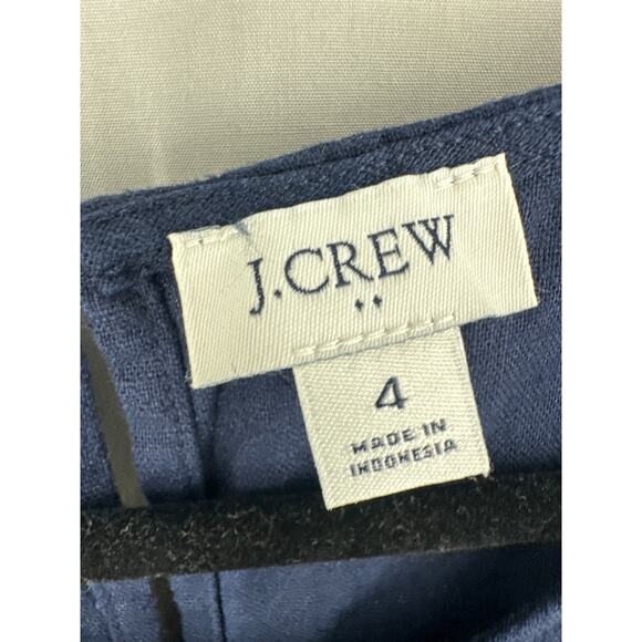 J Crew Dress Women 4 Navy Blue Mini Linen Pockets Beach Shift Minimalist Coastal - Picture 2 of 8